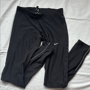 Nike Black Leggings Tights Women’s Small with Zipper Detail Ankles and Tie Wast